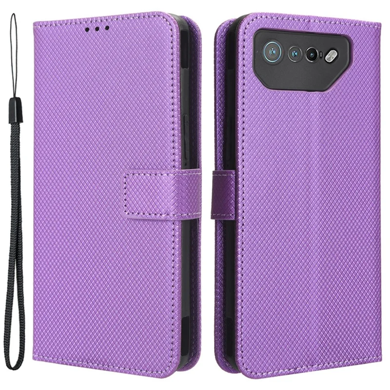 Phone Cover for Asus ROG Phone 7 5G Diamond Texture Phone Case PU Leather Stand Wallet Shell - Purple