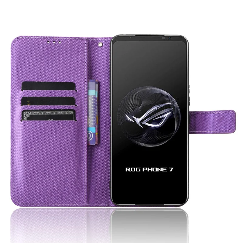 Phone Cover for Asus ROG Phone 7 5G Diamond Texture Phone Case PU Leather Stand Wallet Shell - Purple
