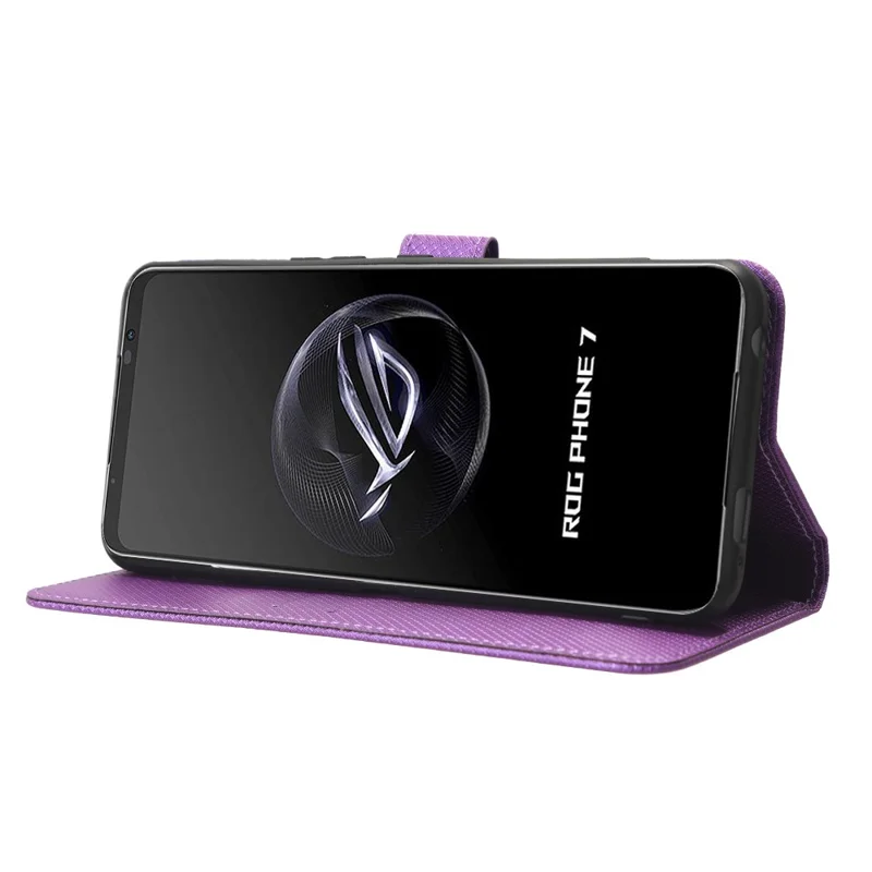 Phone Cover for Asus ROG Phone 7 5G Diamond Texture Phone Case PU Leather Stand Wallet Shell - Purple