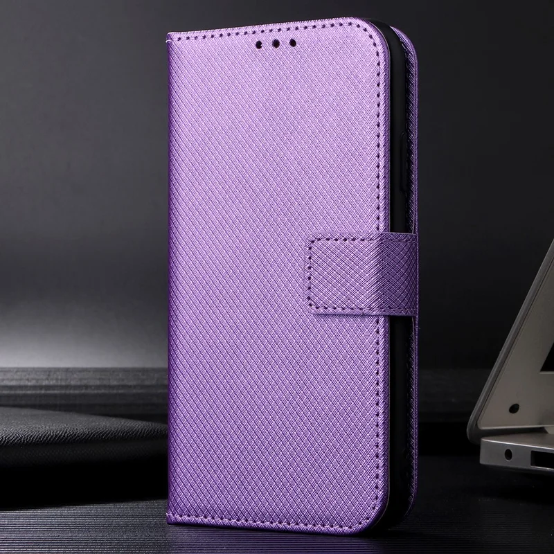 Phone Cover for Asus ROG Phone 7 5G Diamond Texture Phone Case PU Leather Stand Wallet Shell - Purple