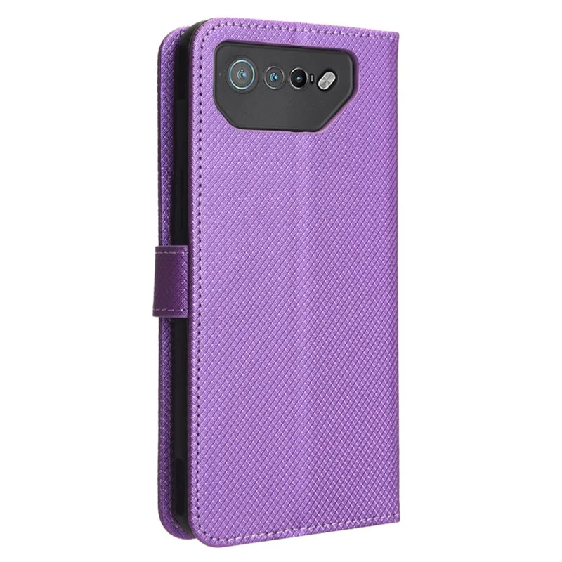 Phone Cover for Asus ROG Phone 7 5G Diamond Texture Phone Case PU Leather Stand Wallet Shell - Purple
