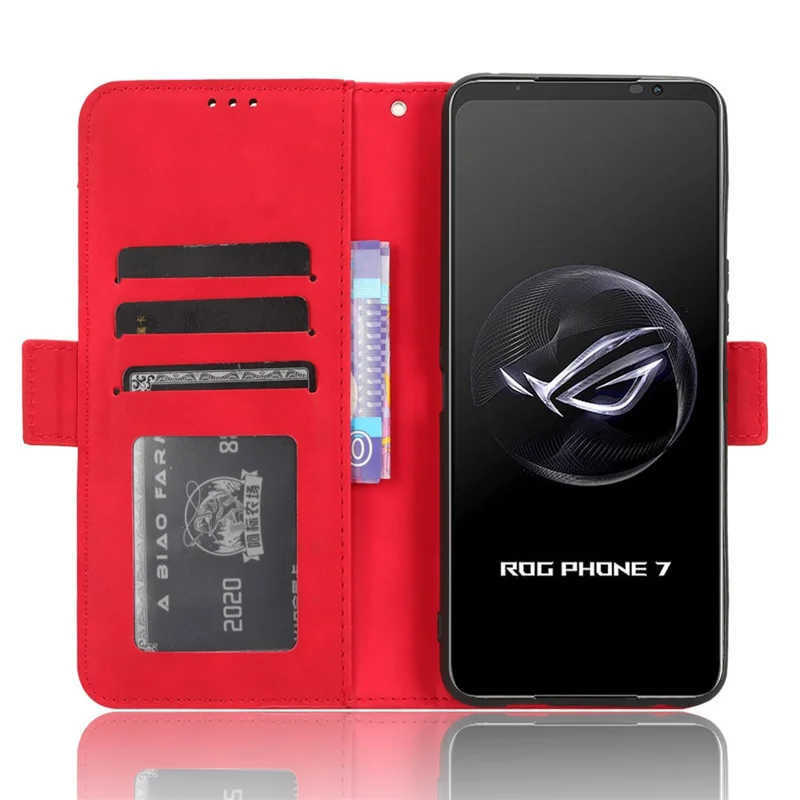 Per Asus ROG Phone 7 5G Anti-Polvere Portafoglio Supporto Più Slot per Schede Custodia per Telefono in Pelle PU Custodia per Telefono - Rosso