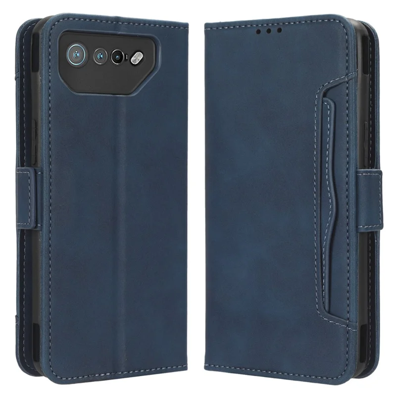 For Asus ROG Phone 7 5G Anti-Dust Wallet Stand Multiple Card Slots Phone Case PU Leather Phone Cover - Blue