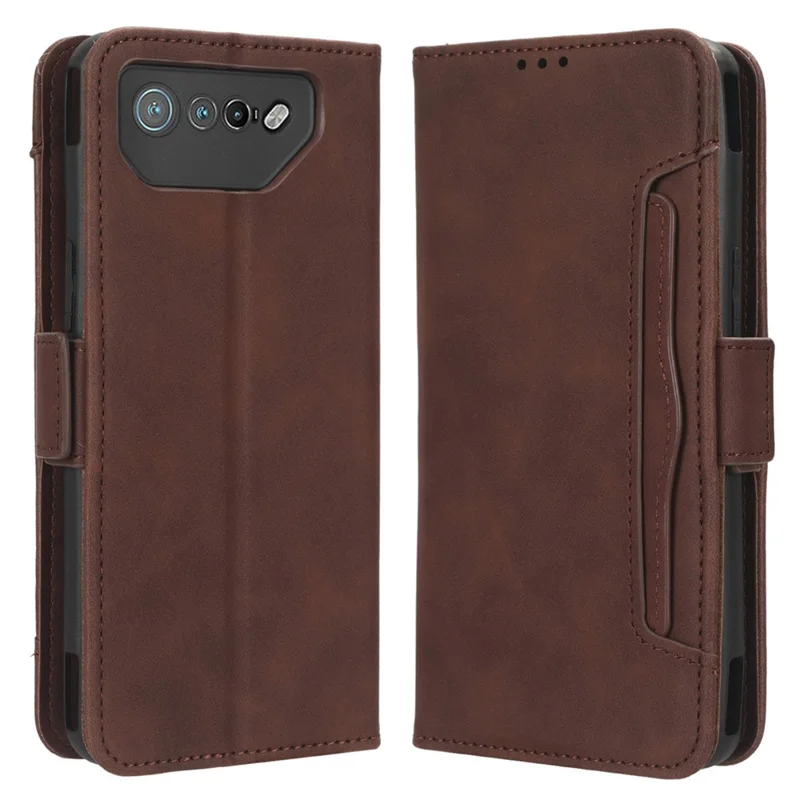 Para Asus ROG Phone 7 5G Anti-Polvo Billetera Soporte Múltiples Ranuras para Tarjetas Funda de Teléfono Cuero PU Funda de Teléfono - Marrón