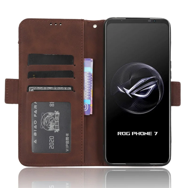 Para Asus ROG Phone 7 5G Anti-Polvo Billetera Soporte Múltiples Ranuras para Tarjetas Funda de Teléfono Cuero PU Funda de Teléfono - Marrón
