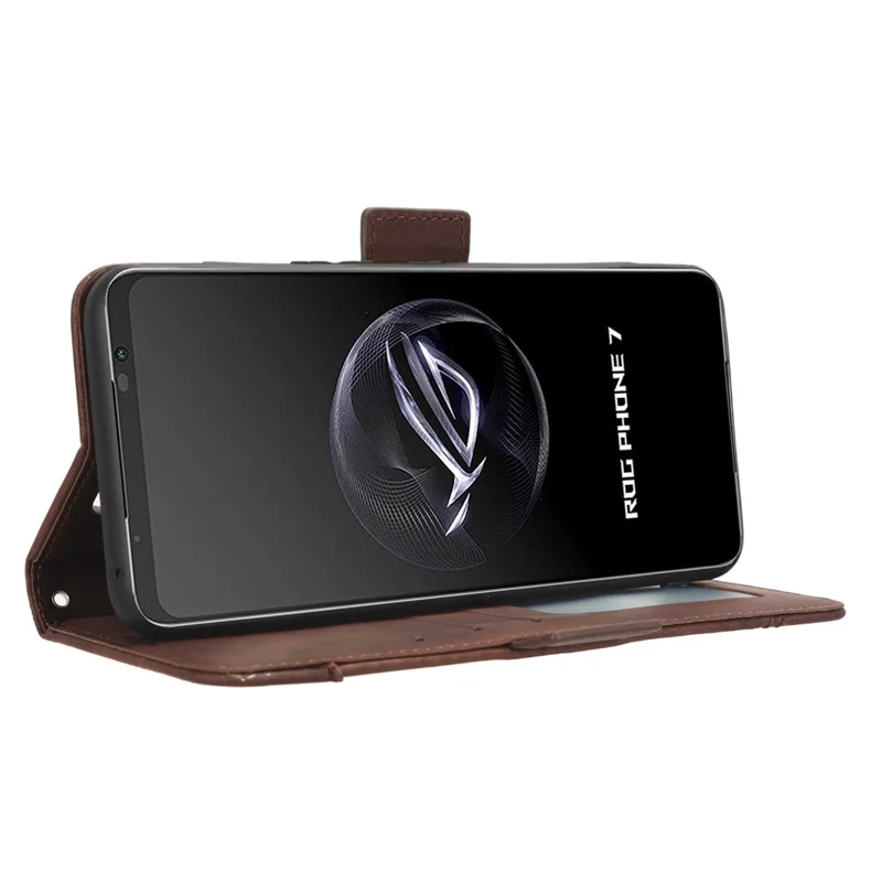 Para Asus ROG Phone 7 5G Anti-Polvo Billetera Soporte Múltiples Ranuras para Tarjetas Funda de Teléfono Cuero PU Funda de Teléfono - Marrón