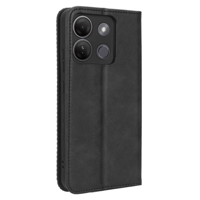 For Infinix Smart 7 Plus Anti-Dust Phone Cover PU Leather Stand Wallet Retro Magnetic Closure Mobile Phone Case - Black
