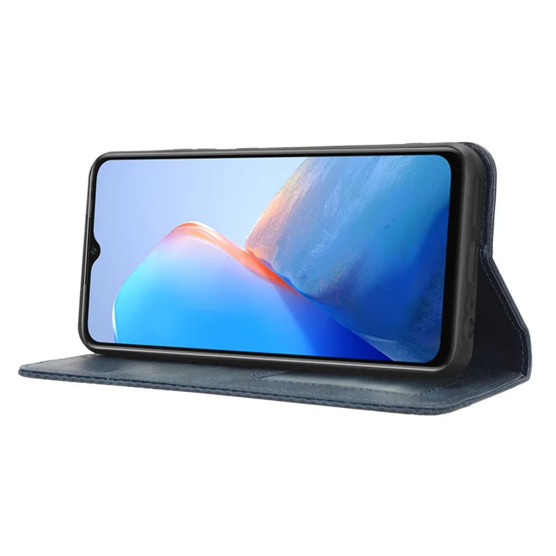 For Infinix Smart 7 Plus Anti-Dust Phone Cover PU Leather Stand Wallet Retro Magnetic Closure Mobile Phone Case - Blue