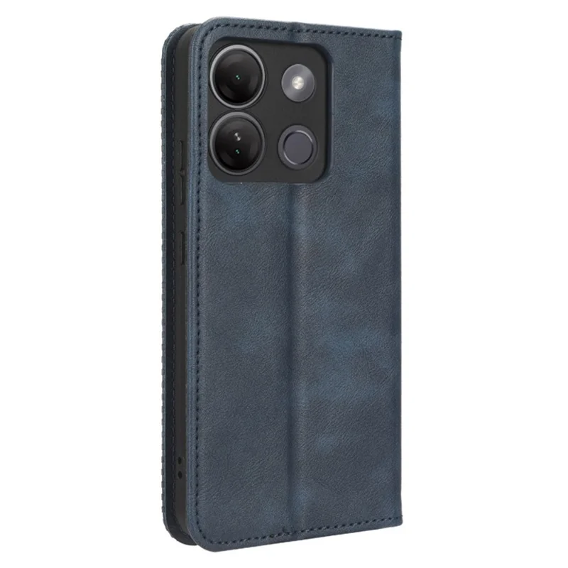 For Infinix Smart 7 Plus Anti-Dust Phone Cover PU Leather Stand Wallet Retro Magnetic Closure Mobile Phone Case - Blue