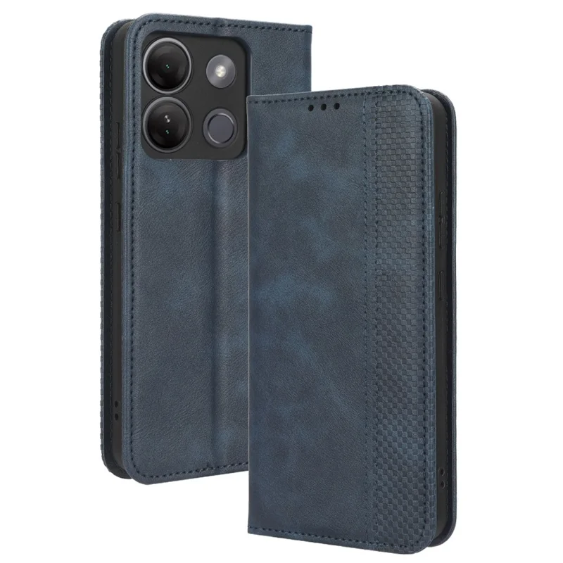 For Infinix Smart 7 Plus Anti-Dust Phone Cover PU Leather Stand Wallet Retro Magnetic Closure Mobile Phone Case - Blue