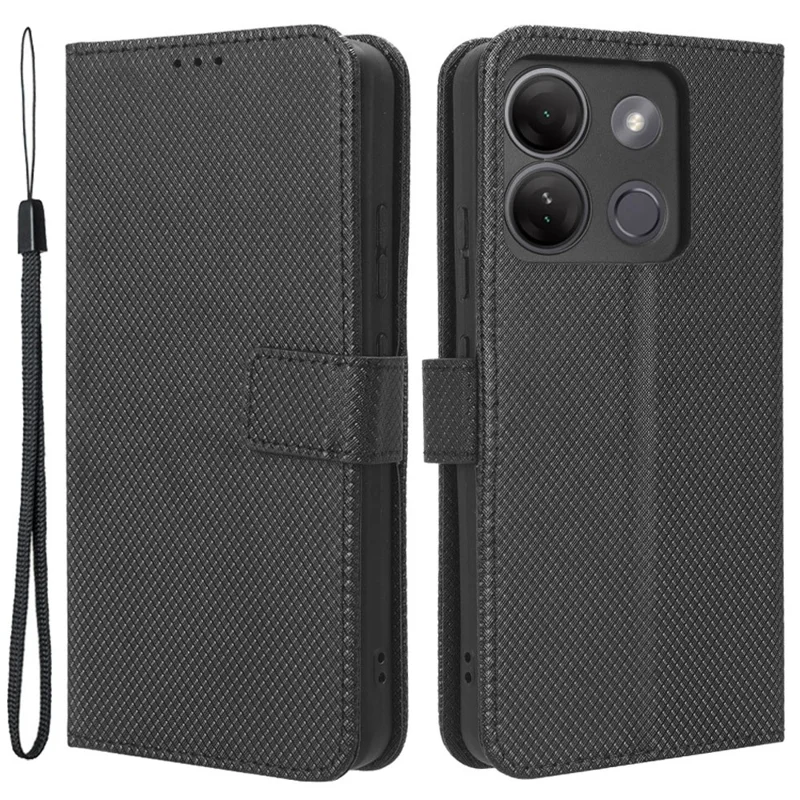 Para Infinix Smart 7 Plus Diamond Texture Phone Case PU Leather Stand Wallet Phone Cover - Preto