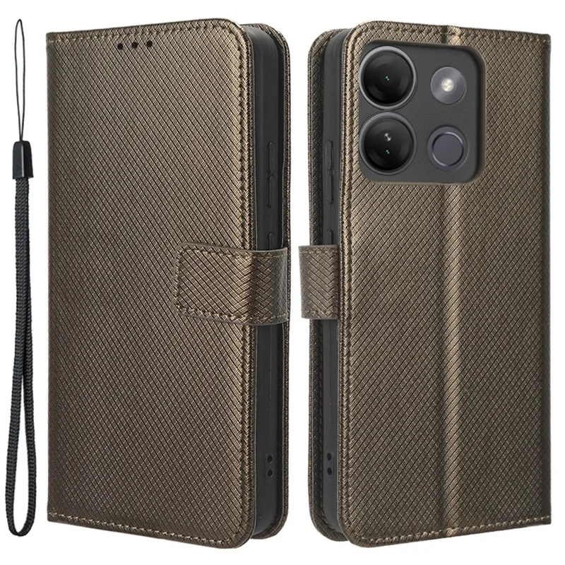 Для Infinix Smart 7 HD 4G (X6516) Чехол-книжка с бриллиантовой текстурой из искусственной кожи с подставкой и бумажником - Коричневый