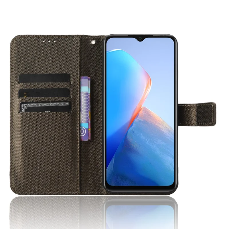 Для Infinix Smart 7 HD 4G (X6516) Чехол-книжка с бриллиантовой текстурой из искусственной кожи с подставкой и бумажником - Коричневый