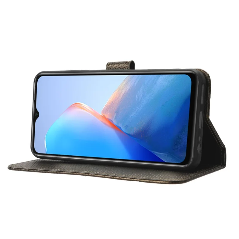 Для Infinix Smart 7 HD 4G (X6516) Чехол-книжка с бриллиантовой текстурой из искусственной кожи с подставкой и бумажником - Коричневый