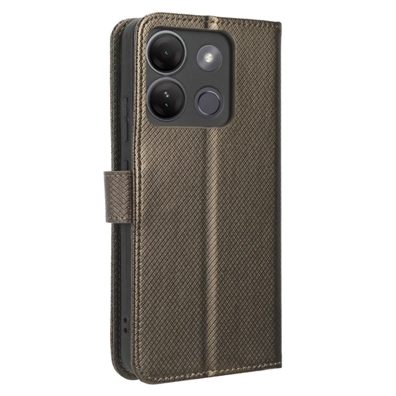Для Infinix Smart 7 HD 4G (X6516) Чехол-книжка с бриллиантовой текстурой из искусственной кожи с подставкой и бумажником - Коричневый