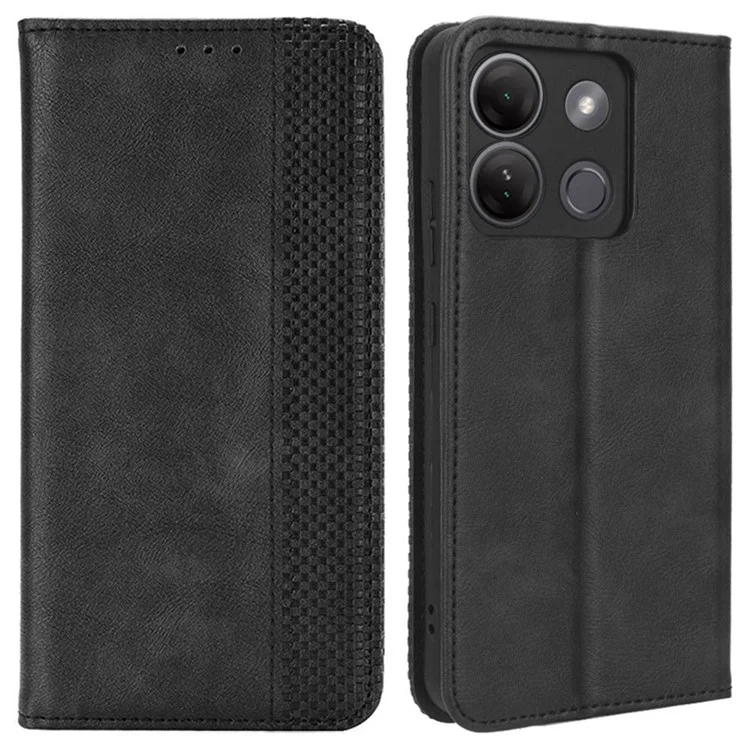 For Infinix Smart 7 HD 4G / X6516 PU Leather Magnetic Closure Mobile Cover Stand Wallet Retro Cell Phone Case - Black