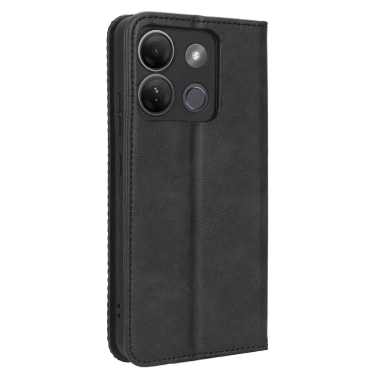 For Infinix Smart 7 HD 4G / X6516 PU Leather Magnetic Closure Mobile Cover Stand Wallet Retro Cell Phone Case - Black