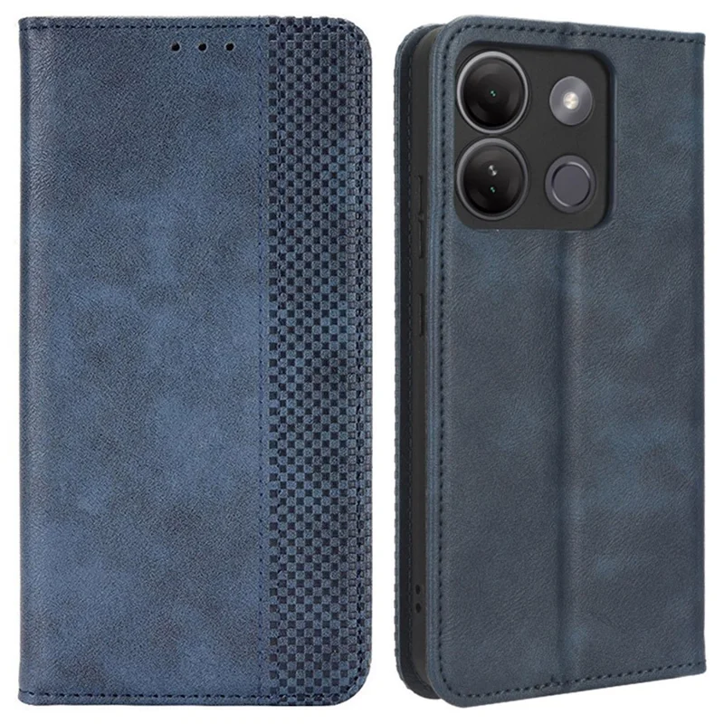 For Infinix Smart 7 HD 4G / X6516 PU Leather Magnetic Closure Mobile Cover Stand Wallet Retro Cell Phone Case - Blue