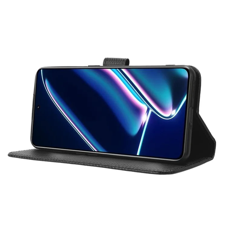 PU Leather Phone Cover for Realme GT Neo5 SE 5G Diamond Texture Phone Case Stand Wallet Shell - Black