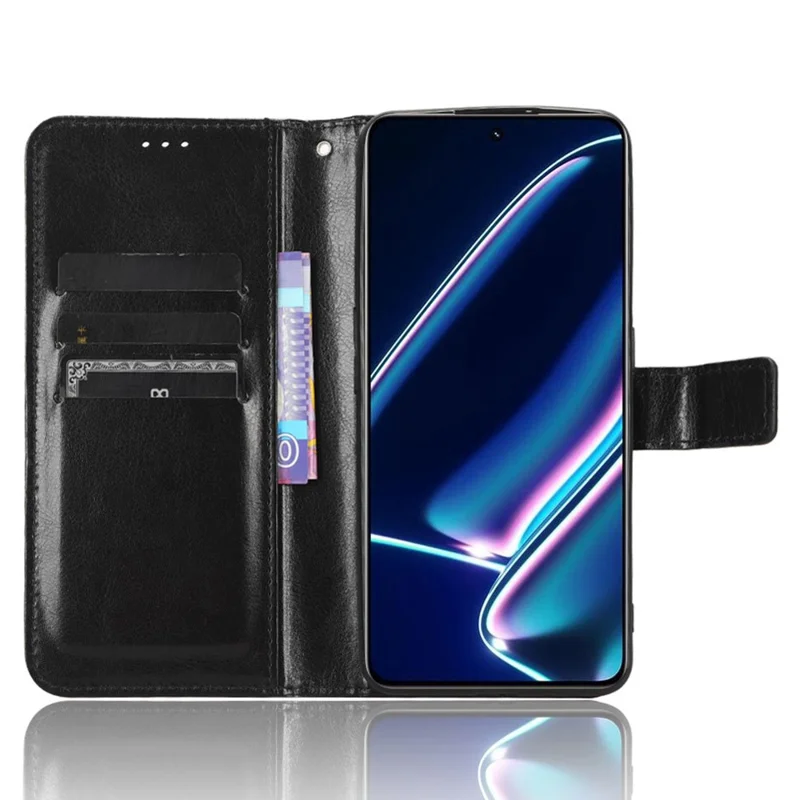 Stand Case for Realme GT Neo5 SE 5G Crazy Horse Texture Wallet Anti-scratch PU Leather Phone Cover - Black
