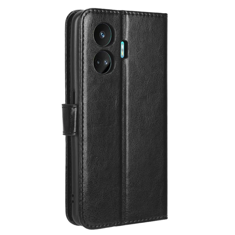 Stand Case for Realme GT Neo5 SE 5G Crazy Horse Texture Wallet Anti-scratch PU Leather Phone Cover - Black
