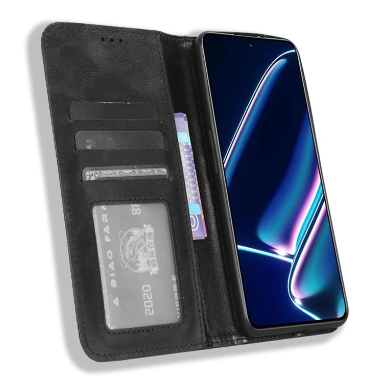 Magnetic Phone Case Wallet for Realme GT Neo5 SE 5G , Stand Retro PU Leather Phone Protection Cover - Black