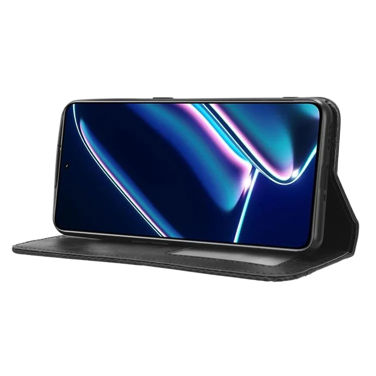 Magnetic Phone Case Wallet for Realme GT Neo5 SE 5G , Stand Retro PU Leather Phone Protection Cover - Black
