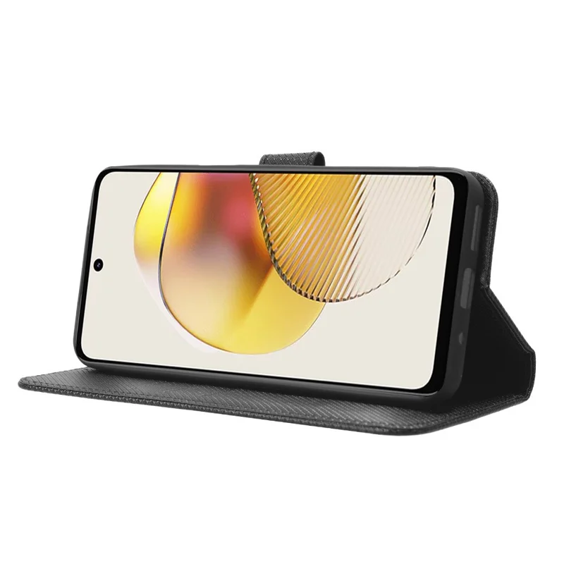 PU Leather Phone Cover for Motorola Moto G 5G (2023) Diamond Texture Case Stand Wallet Flip Shell - Black