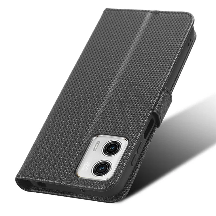 PU Leather Phone Cover for Motorola Moto G 5G (2023) Diamond Texture Case Stand Wallet Flip Shell - Black