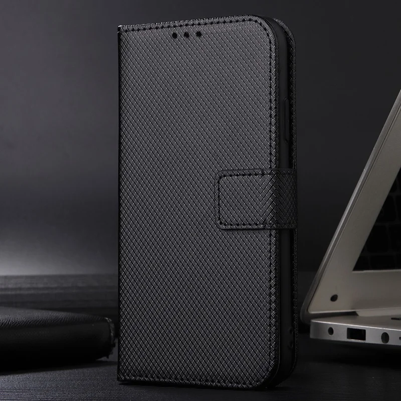 PU Leather Phone Cover for Motorola Moto G 5G (2023) Diamond Texture Case Stand Wallet Flip Shell - Black