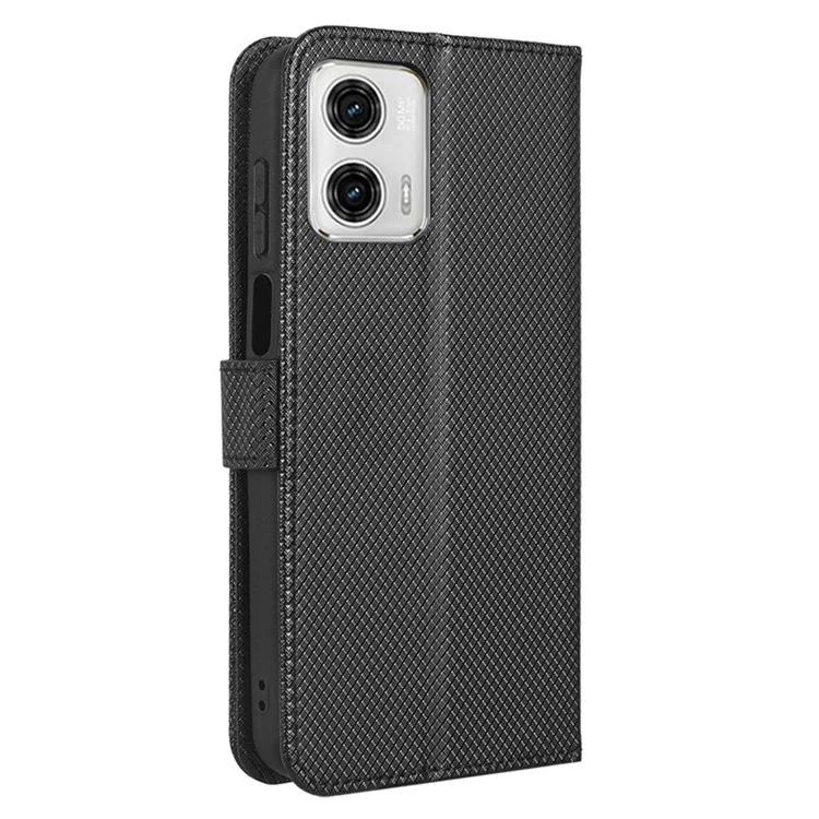PU Leather Phone Cover for Motorola Moto G 5G (2023) Diamond Texture Case Stand Wallet Flip Shell - Black