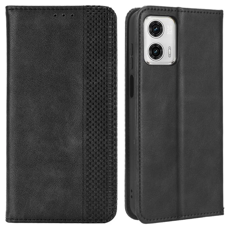 Für Motorola Moto G 5G (2023) Retro PU-Leder-Cover Stand Wallet Magnetisch Anti-Kratzer Handyhülle - Schwarz