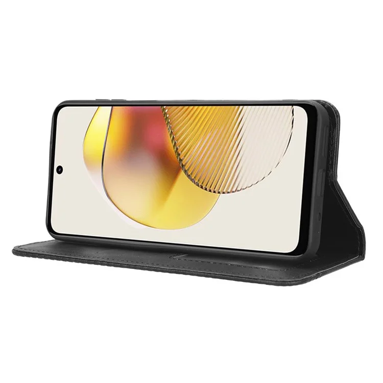 Für Motorola Moto G 5G (2023) Retro PU-Leder-Cover Stand Wallet Magnetisch Anti-Kratzer Handyhülle - Schwarz