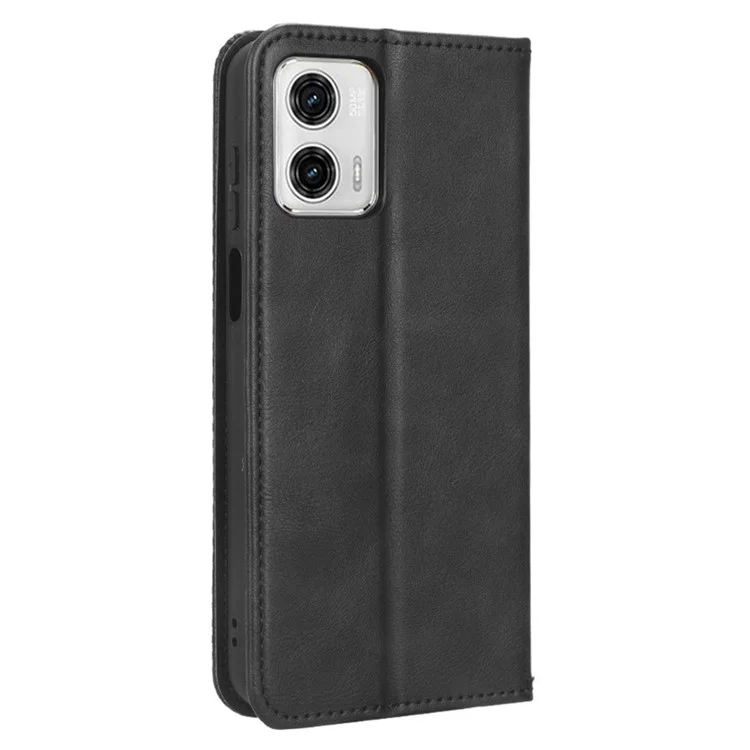 Für Motorola Moto G 5G (2023) Retro PU-Leder-Cover Stand Wallet Magnetisch Anti-Kratzer Handyhülle - Schwarz