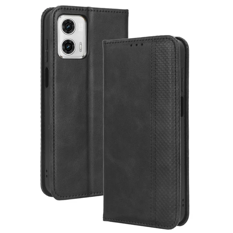 Für Motorola Moto G 5G (2023) Retro PU-Leder-Cover Stand Wallet Magnetisch Anti-Kratzer Handyhülle - Schwarz