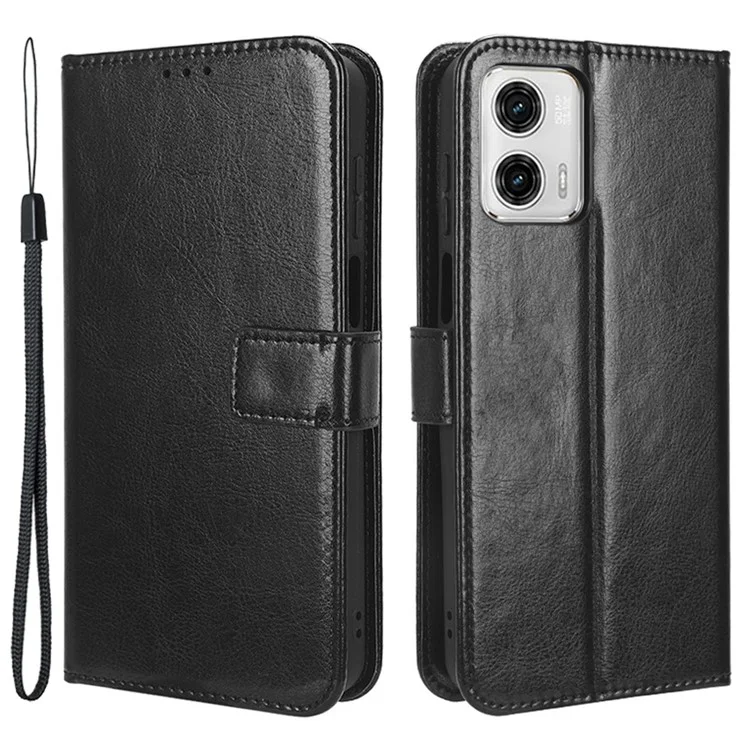 Stand Case for Motorola Moto G 5G (2023) Crazy Horse Texture PU Leather Wallet Phone Cover - Black