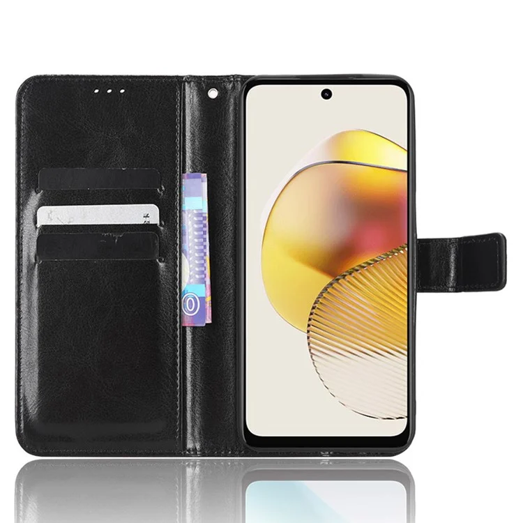 Stand Case for Motorola Moto G 5G (2023) Crazy Horse Texture PU Leather Wallet Phone Cover - Black