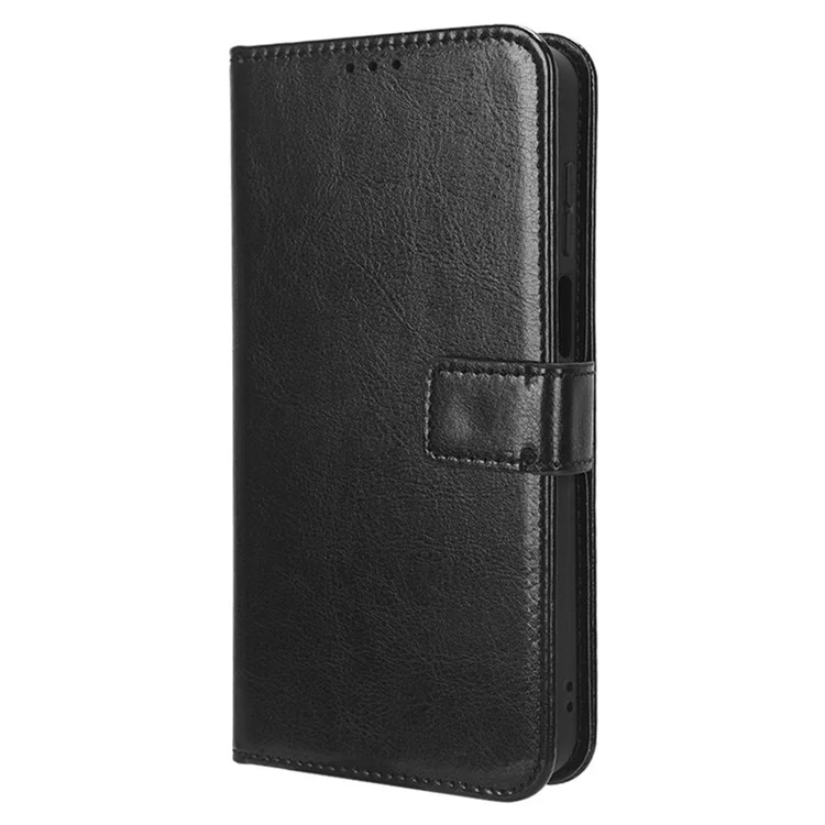 Stand Case for Motorola Moto G 5G (2023) Crazy Horse Texture PU Leather Wallet Phone Cover - Black