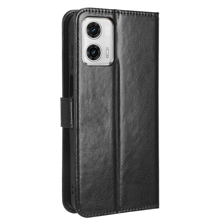 Stand Case for Motorola Moto G 5G (2023) Crazy Horse Texture PU Leather Wallet Phone Cover - Black