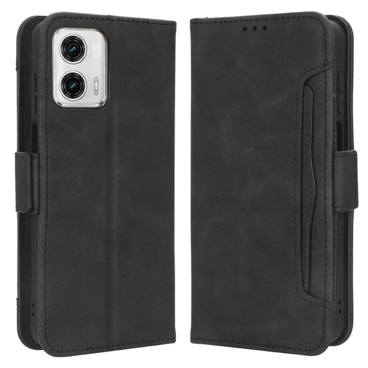 For Motorola Moto G 5G (2023) Leather Phone Case Wallet Stand Cover with Multiple Card Slots - Black