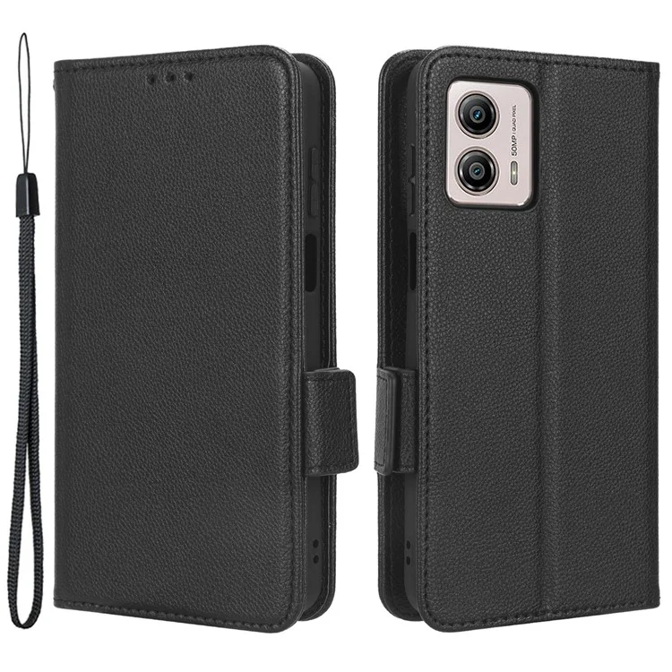Для Motorola Moto G 5G (2023) Litchi Texture PU Leather Wallet Anti-drop Smartphone Case Flip Stand Phone Cover - Black
