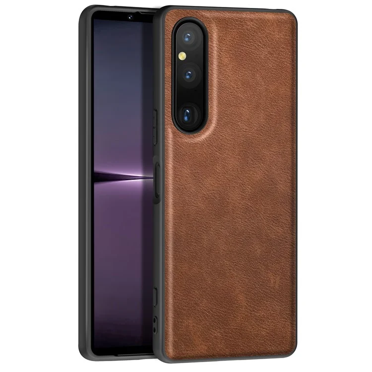 For Sony Xperia 1 V PU Leather+TPU+PC Phone Shell Retro Phone Case Drop Protection Phone Cover - Brown