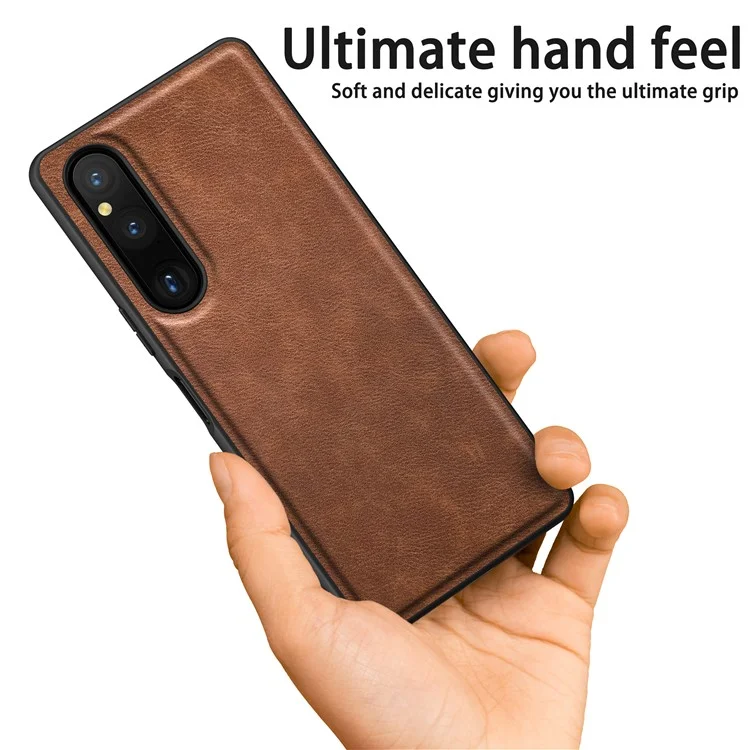For Sony Xperia 1 V PU Leather+TPU+PC Phone Shell Retro Phone Case Drop Protection Phone Cover - Brown