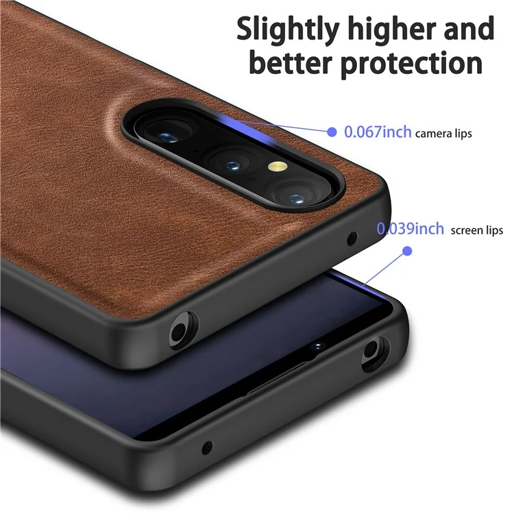 For Sony Xperia 1 V PU Leather+TPU+PC Phone Shell Retro Phone Case Drop Protection Phone Cover - Brown