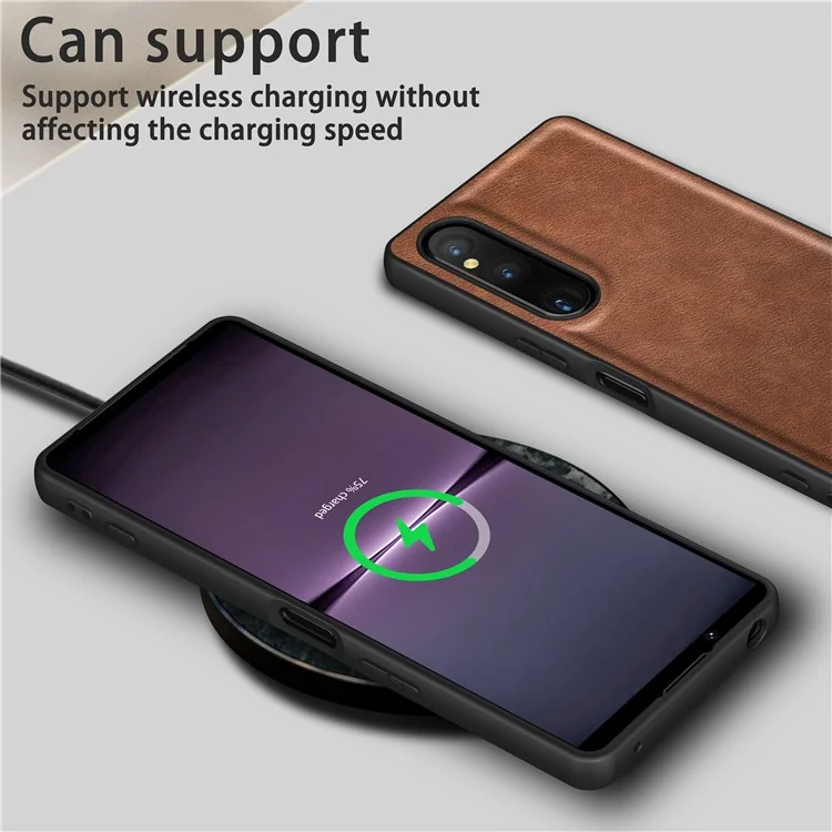 For Sony Xperia 1 V PU Leather+TPU+PC Phone Shell Retro Phone Case Drop Protection Phone Cover - Brown