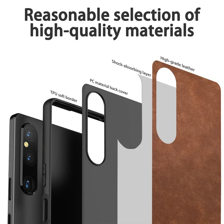 For Sony Xperia 1 V PU Leather+TPU+PC Phone Shell Retro Phone Case Drop Protection Phone Cover - Brown