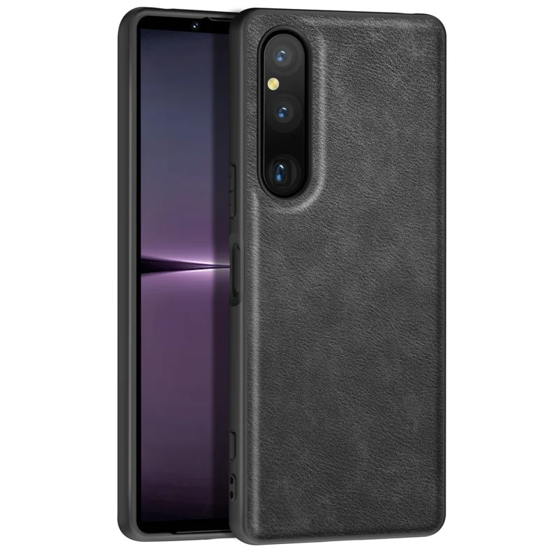 For Sony Xperia 1 V PU Leather+TPU+PC Phone Shell Retro Phone Case Drop Protection Phone Cover - Black