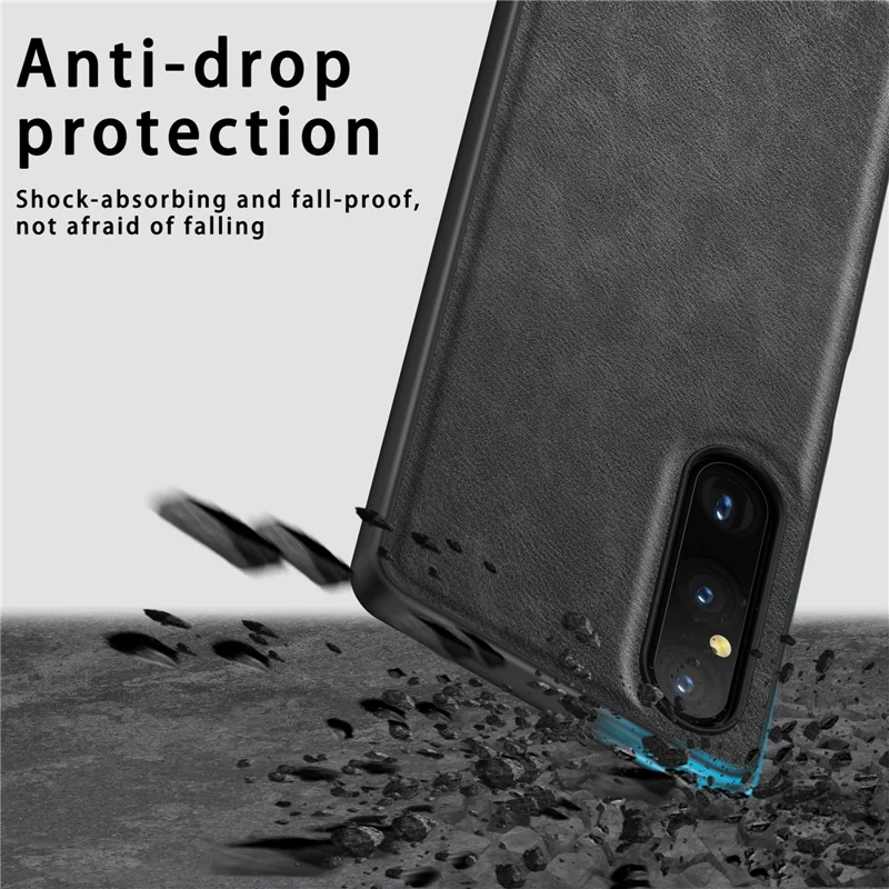 For Sony Xperia 1 V PU Leather+TPU+PC Phone Shell Retro Phone Case Drop Protection Phone Cover - Black