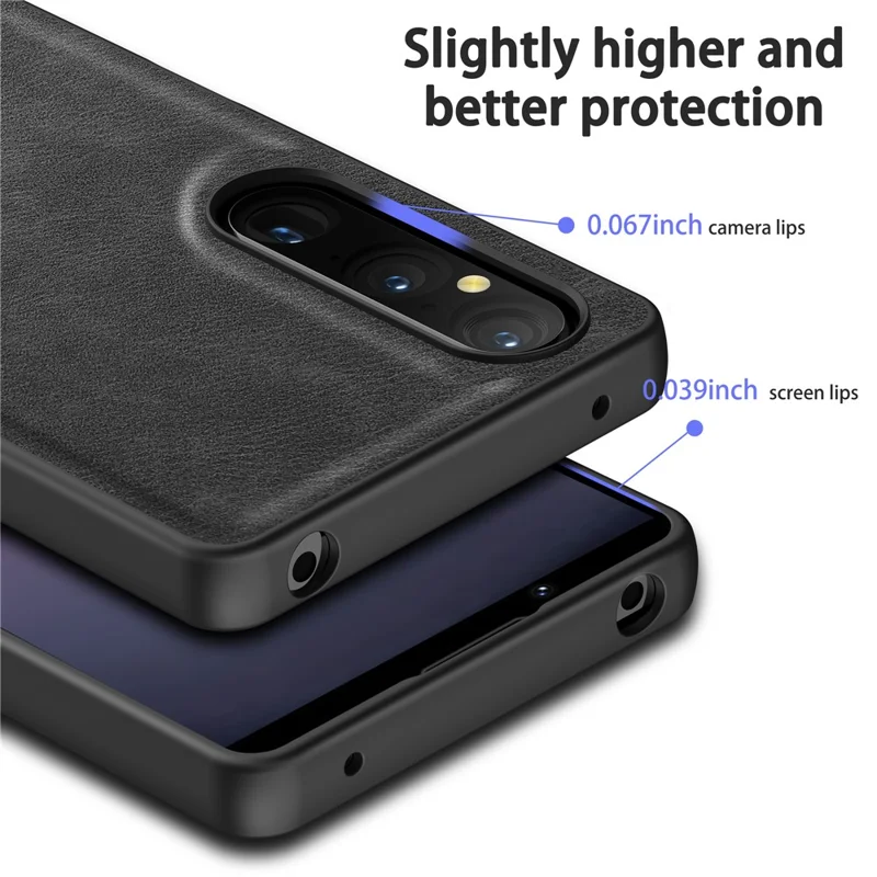 For Sony Xperia 1 V PU Leather+TPU+PC Phone Shell Retro Phone Case Drop Protection Phone Cover - Black