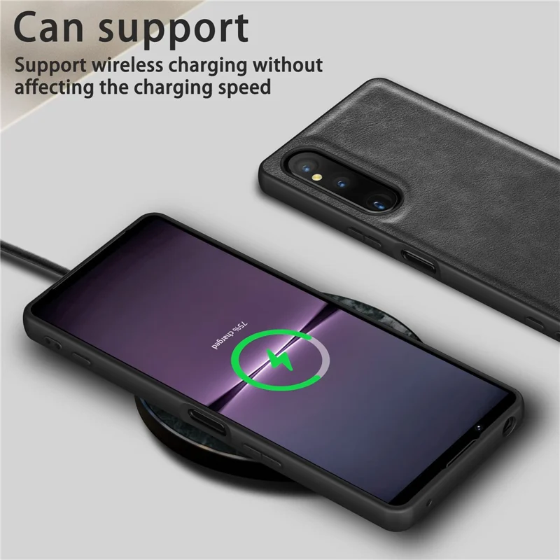 For Sony Xperia 1 V PU Leather+TPU+PC Phone Shell Retro Phone Case Drop Protection Phone Cover - Black